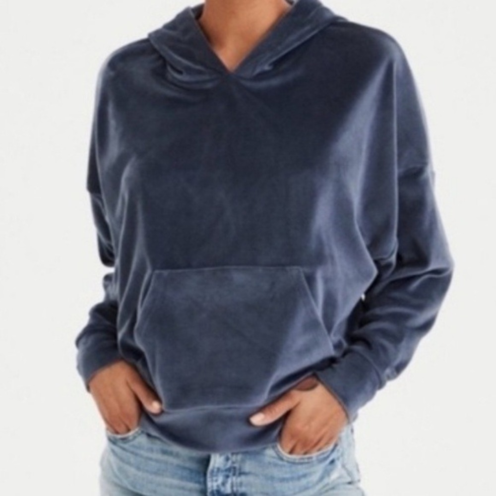 American Eagle VSCO Downtown Girl Flirty blue velour hoodie XS